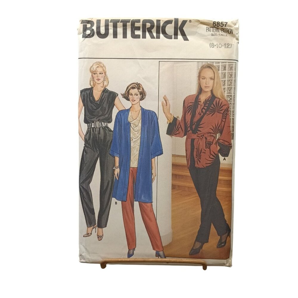 UNCUT Vintage Butterick 6857 Sewing Pattern Misses Jacket Belt Blouse & Pants